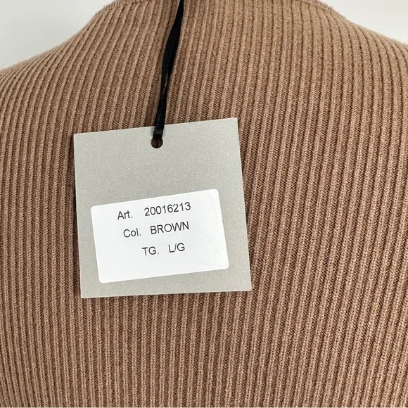 Niccolai Women's Ribbed Knit Sweater Puff Shoulder Long Sleeve Brown Large New