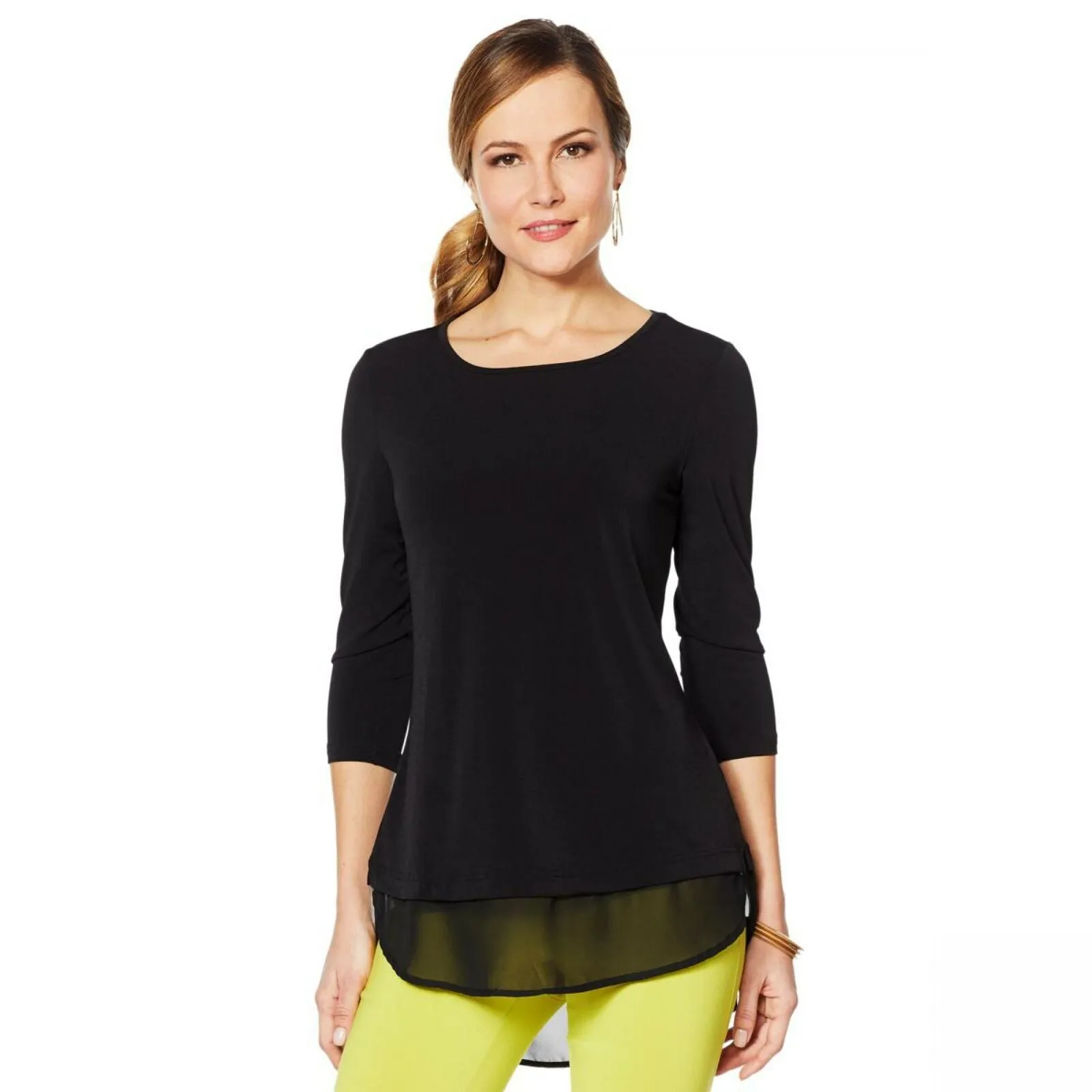 Nina Leonard Women's High Low Tunic Top Black Medium