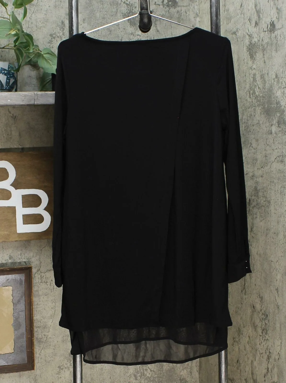 Nina Leonard Women's High Low Tunic Top Black Medium