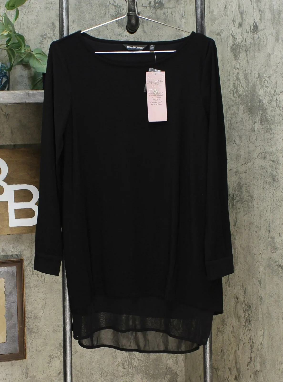 Nina Leonard Women's High Low Tunic Top Black Medium