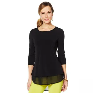 Nina Leonard Women's High Low Tunic Top Black Medium