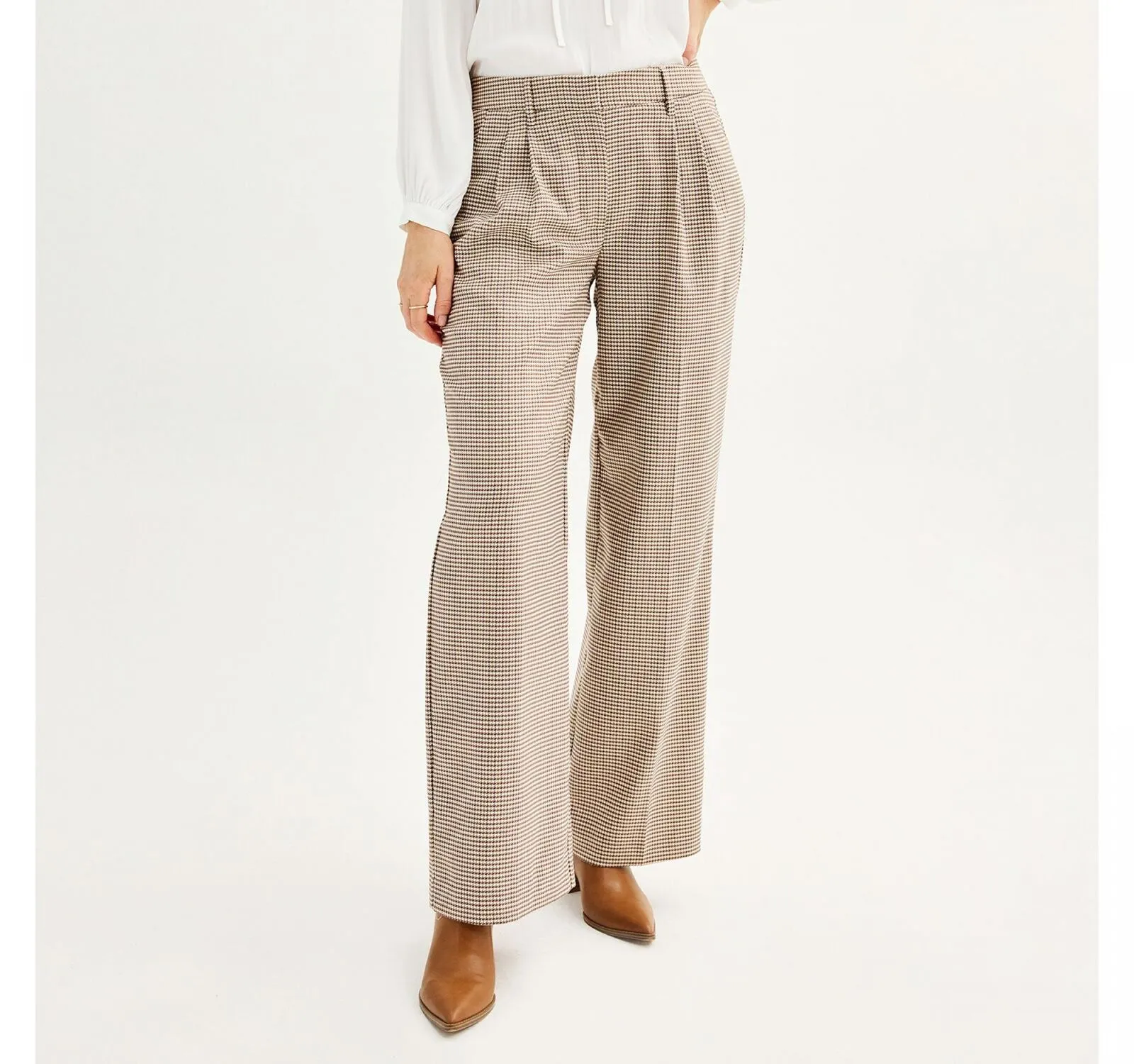 Nine West Womens High Rise Wide Leg Trouser WW33X402RN1 Natural Brown M