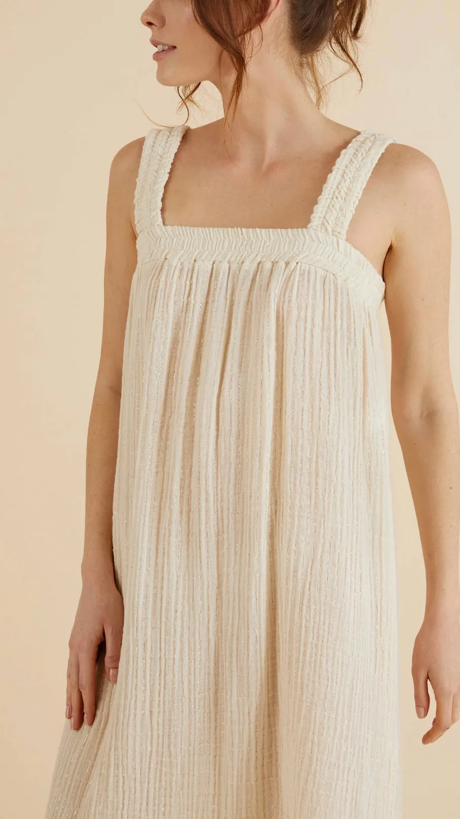 Noa Maxi Dress Natural with Gold Pinstripe