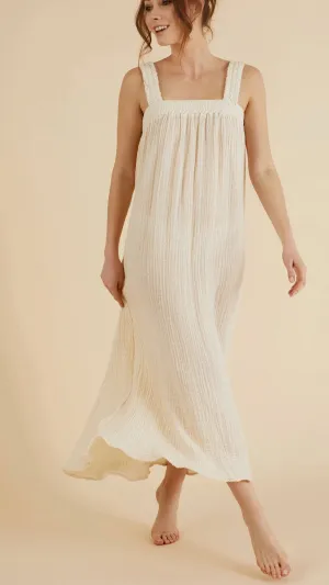 Noa Maxi Dress Natural with Gold Pinstripe