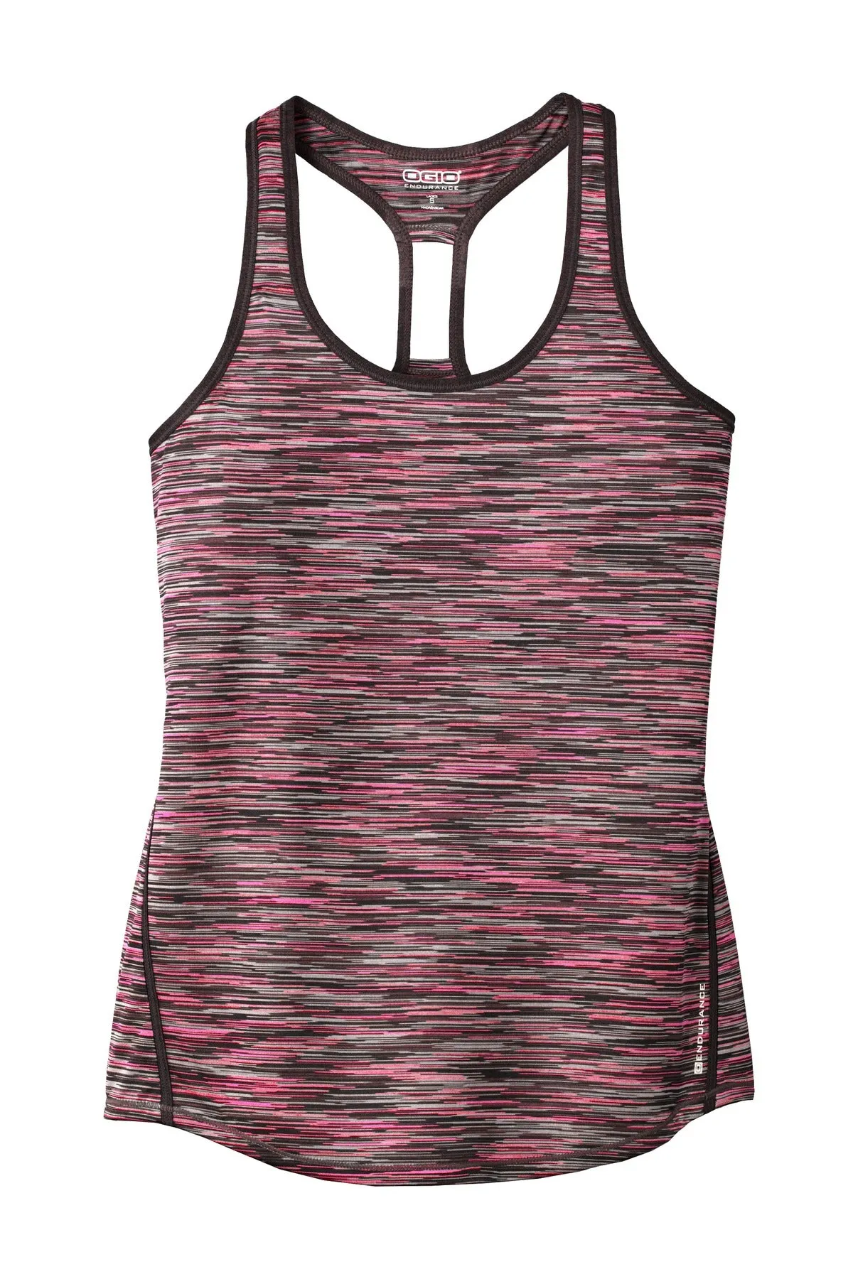 OGIO  Women's Verge Racerback Tank. LOE327 Fierce Coral Space Dye