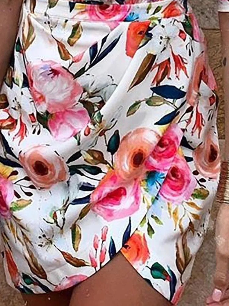 One Shoulder Floral Print Bodycon Dress