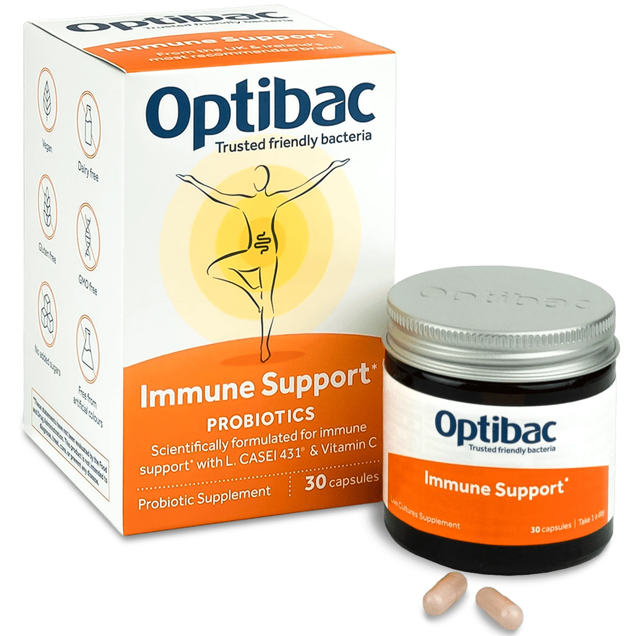 Optibac Probiotics Immune Support - Vegan Probiotic Supplement with Vitamin C to Maintain Immunity and 5 Billion Bacterial Cultures - 30 Capsules