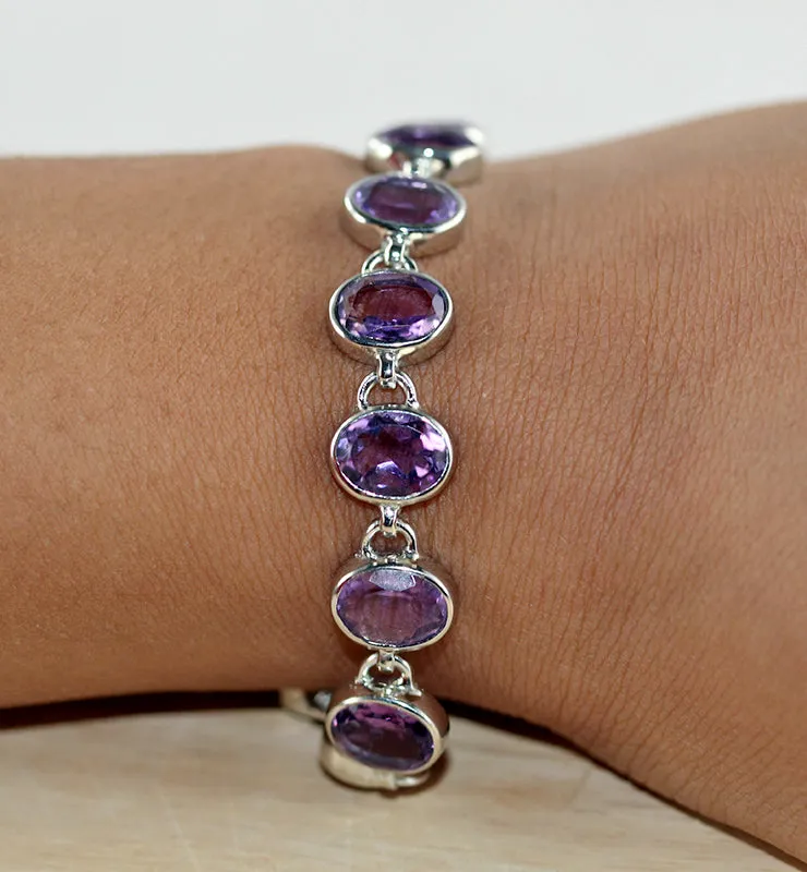 Oval Amethyst Bracelet in Sterling Silver