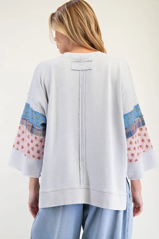 Patchwork Mineral Washed Terry Knit Pullover
