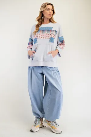 Patchwork Mineral Washed Terry Knit Pullover
