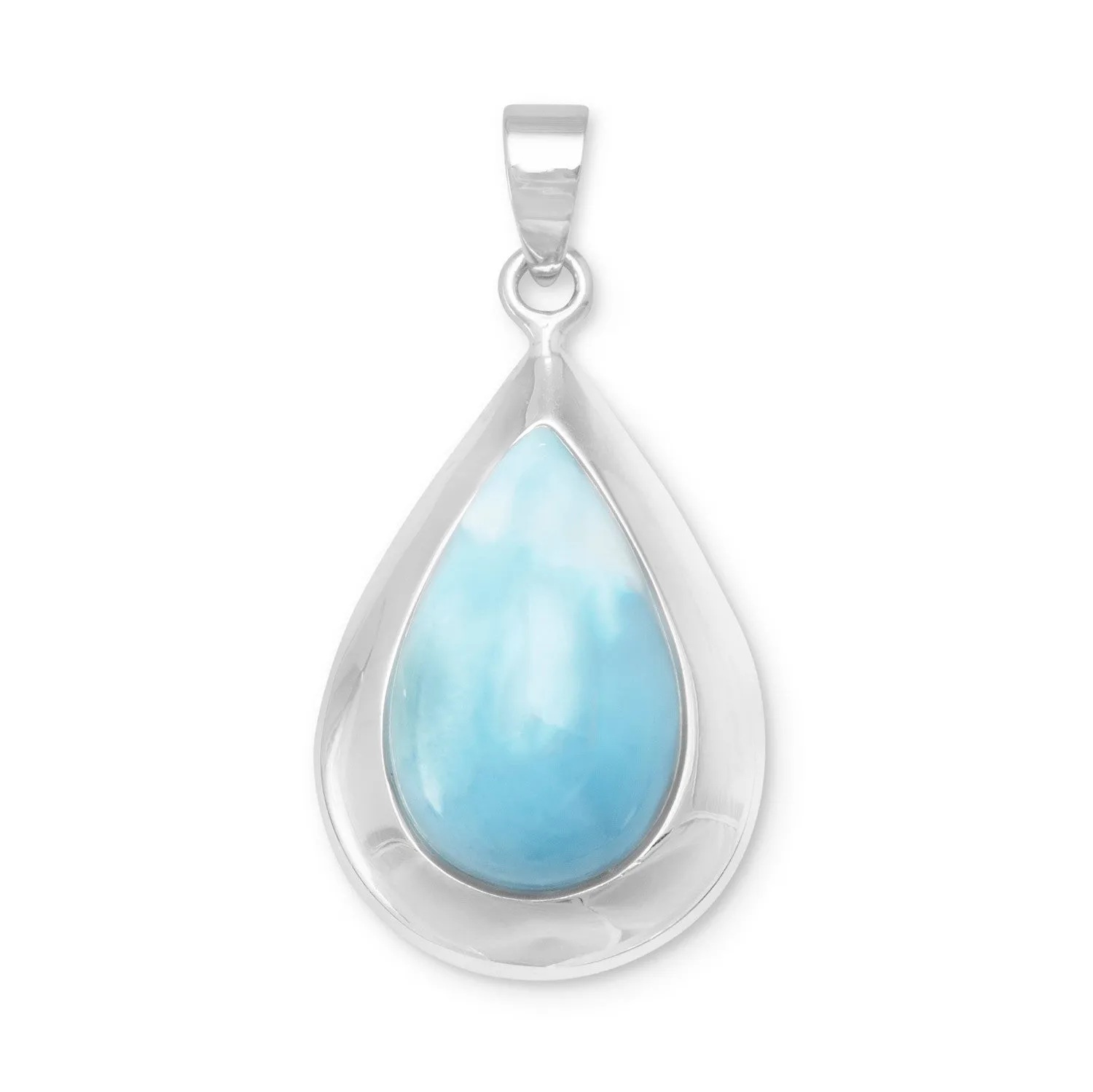 Pear Shaped Genuine Larimar and Sterling Silver Pendant