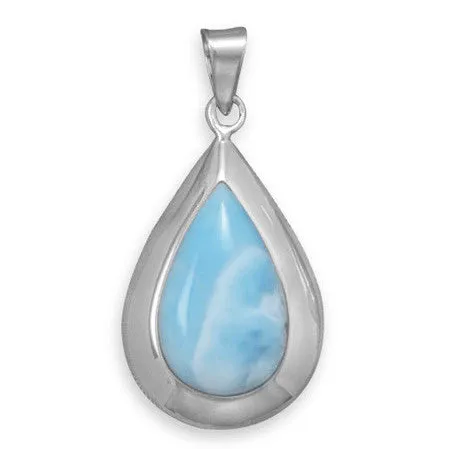 Pear Shaped Genuine Larimar and Sterling Silver Pendant