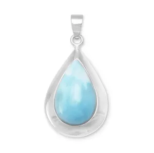 Pear Shaped Genuine Larimar and Sterling Silver Pendant