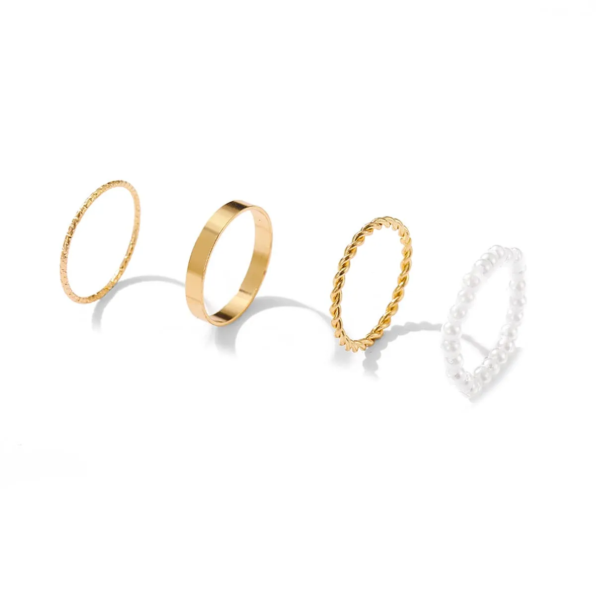 Pearl & 18K Gold-Plated Band Ring Set