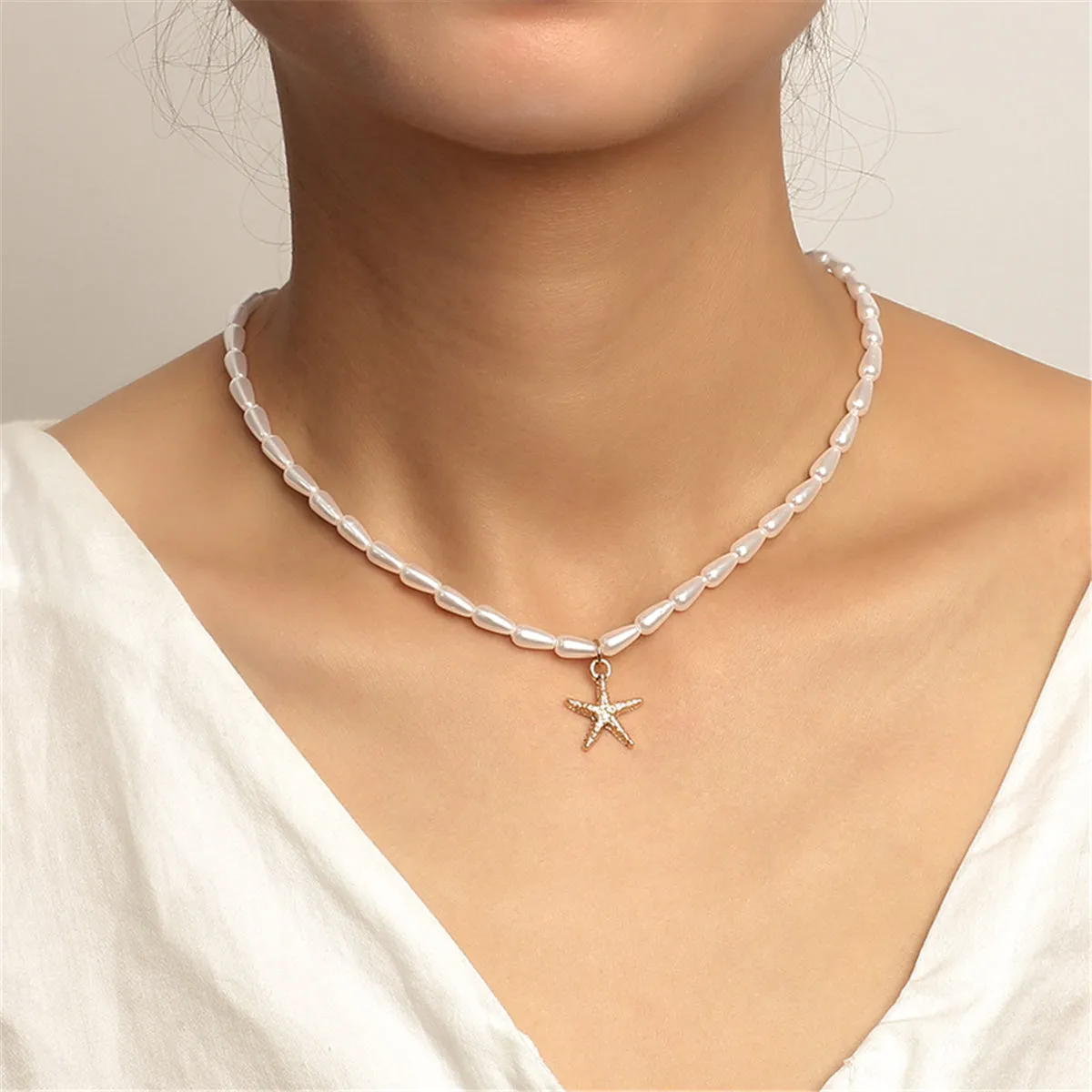 Pearl & 18K Gold-Plated Beaded Starfish Choker Necklace