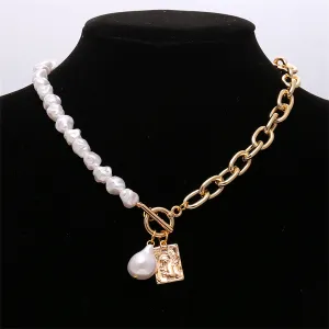 Pearl & 18K Gold-Plated Chain Toggle Necklace