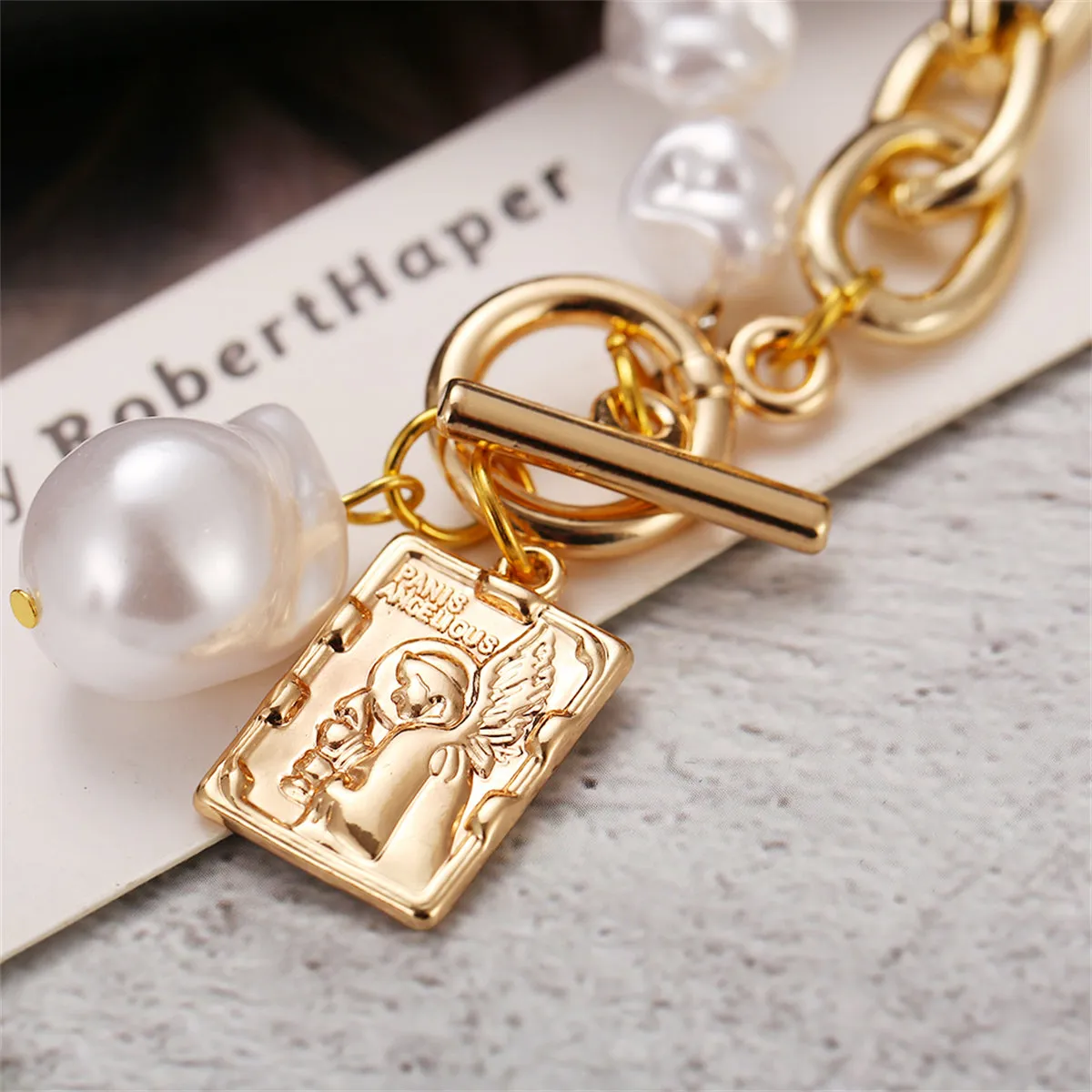 Pearl & 18K Gold-Plated Chain Toggle Necklace