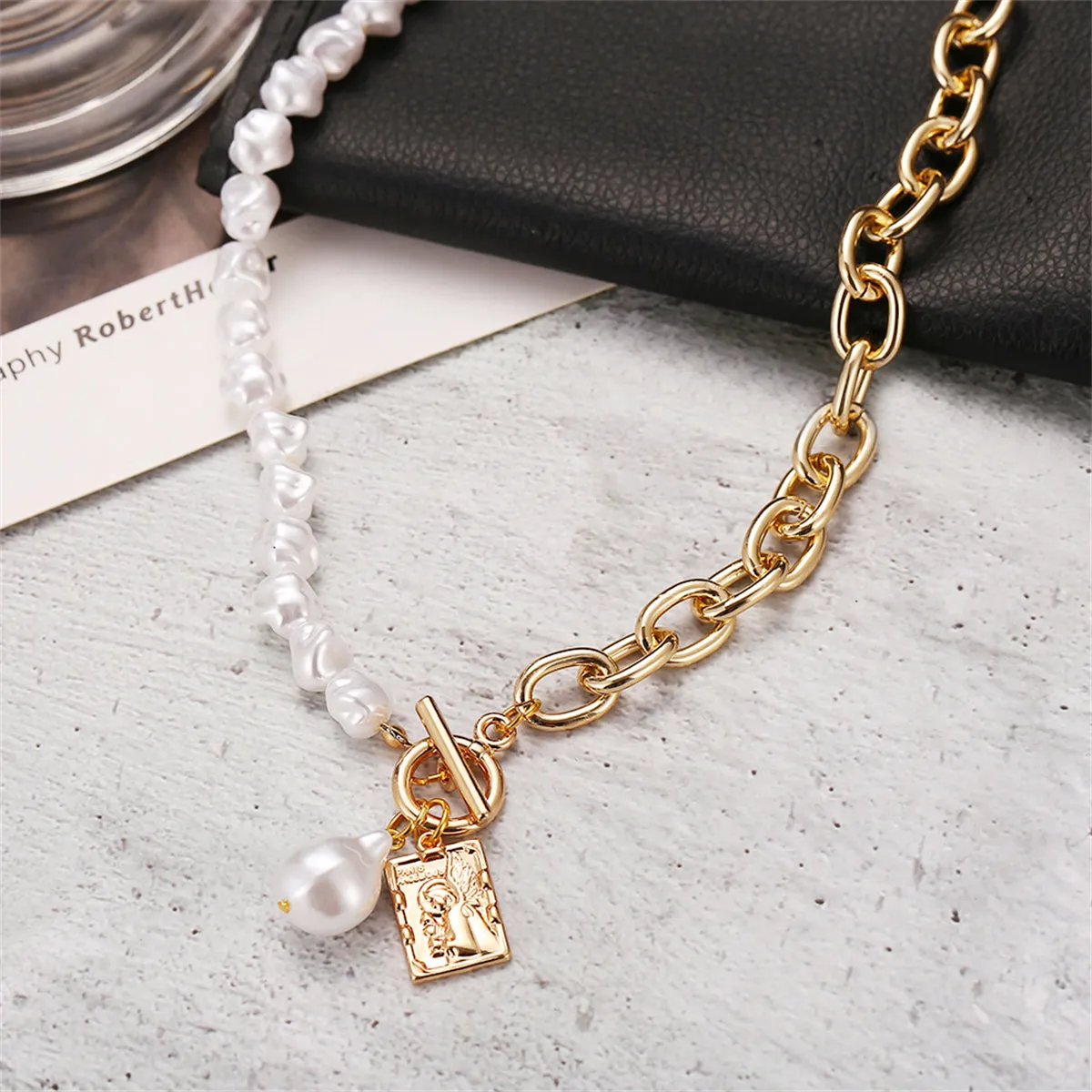 Pearl & 18K Gold-Plated Chain Toggle Necklace