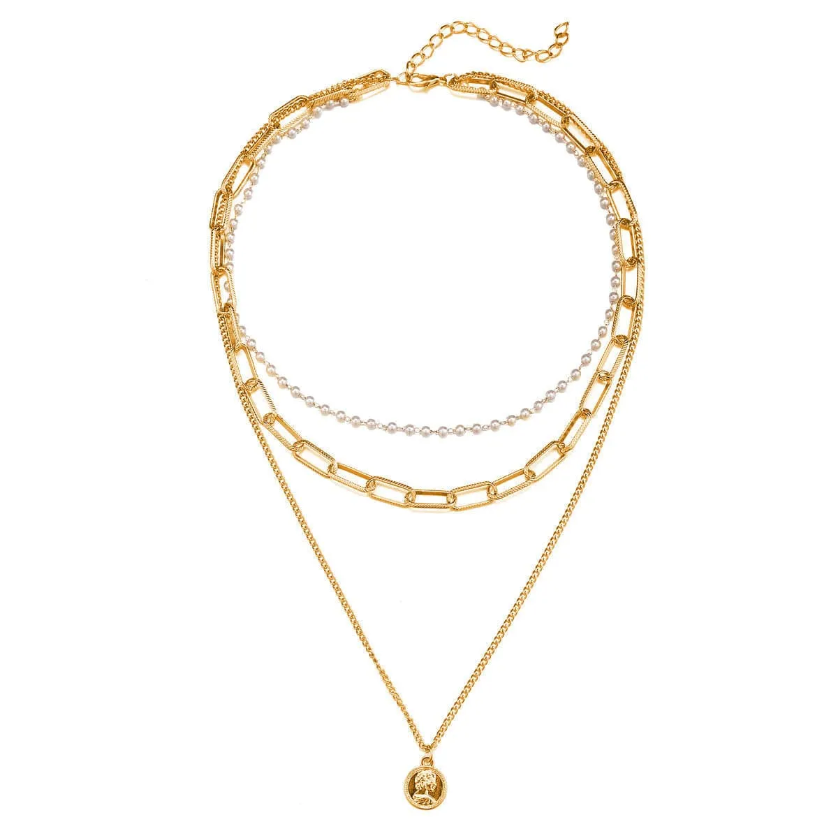 Pearl & 18K Gold-Plated Coin Pendant Layer Necklace