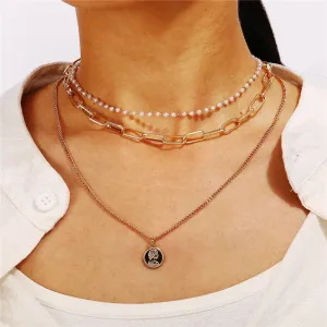 Pearl & 18K Gold-Plated Coin Pendant Layer Necklace