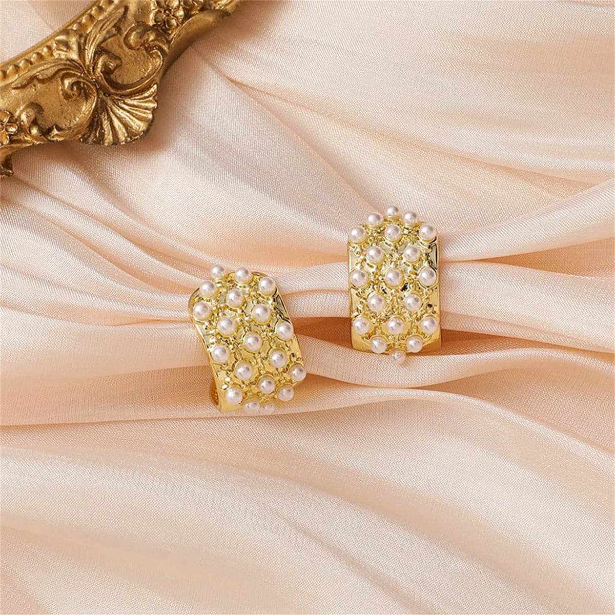 Pearl & 18K Gold-Plated Huggie Earrings
