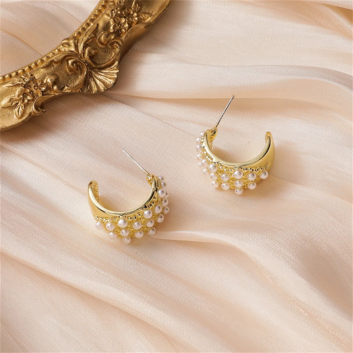 Pearl & 18K Gold-Plated Huggie Earrings