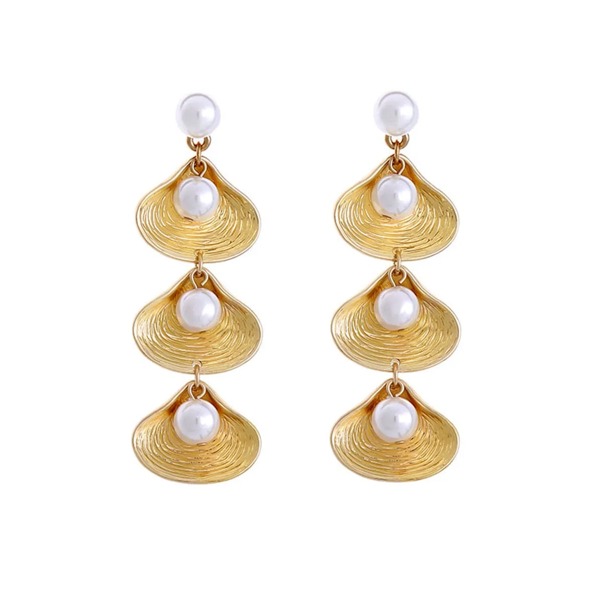 Pearl & 18K Gold-Plated Linking Seashell Drop Earrings