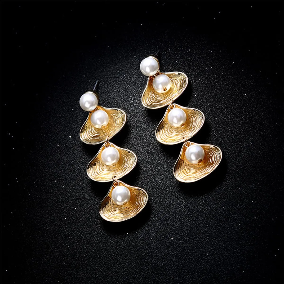 Pearl & 18K Gold-Plated Linking Seashell Drop Earrings