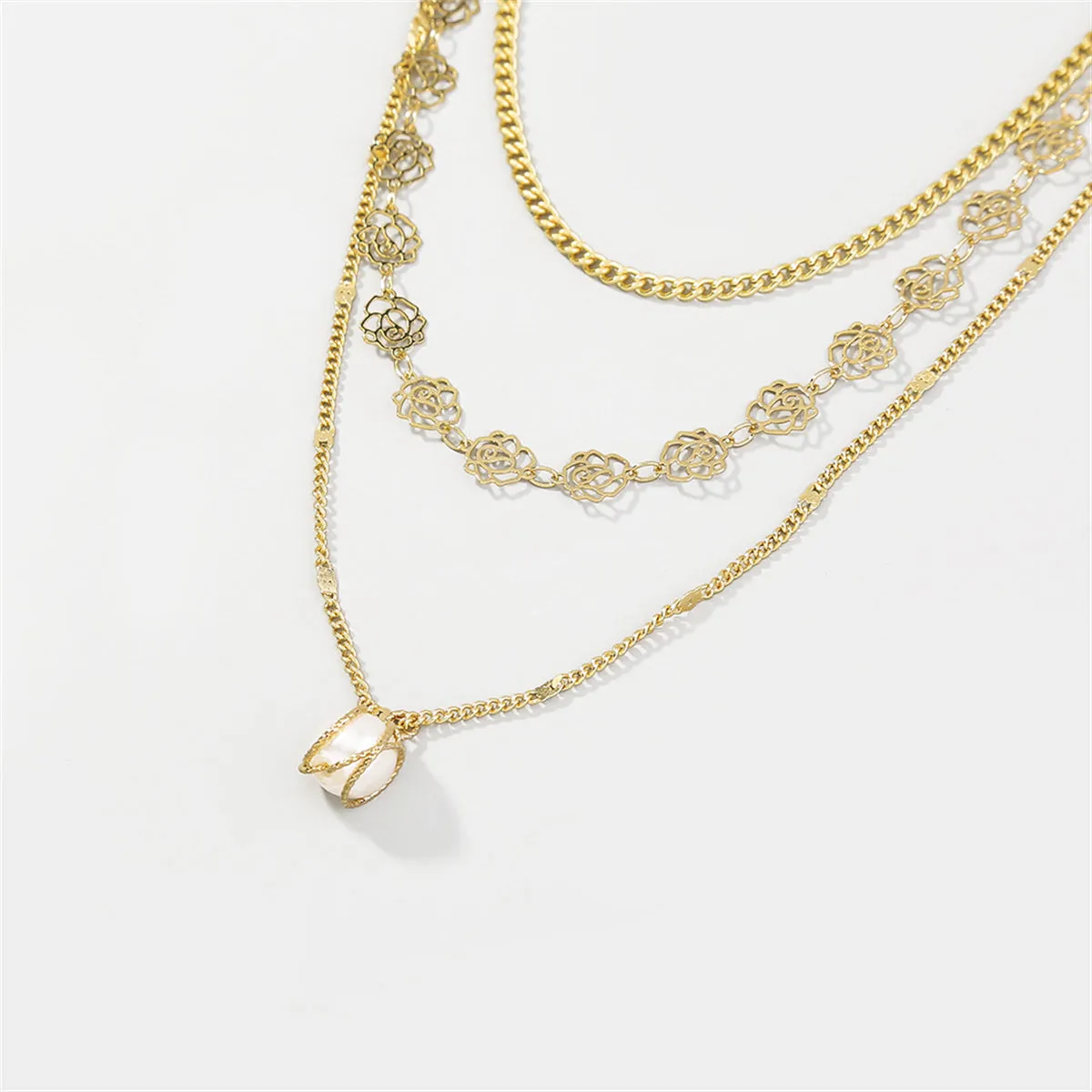 Pearl & 18K Gold-Plated Lotus Layered Station Necklace