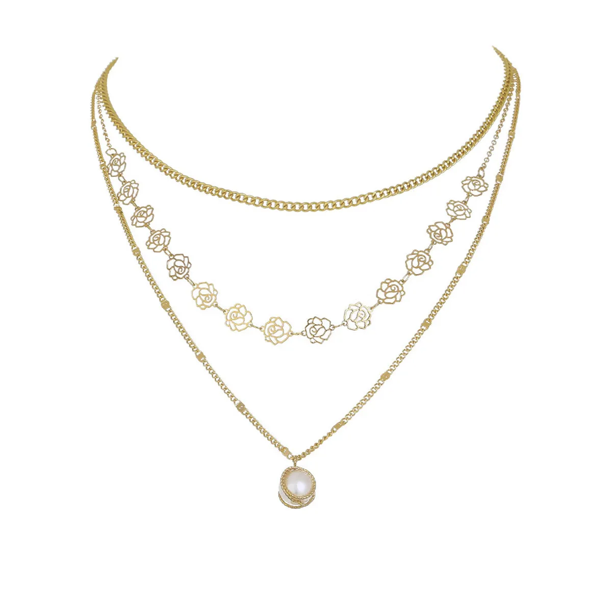 Pearl & 18K Gold-Plated Lotus Layered Station Necklace