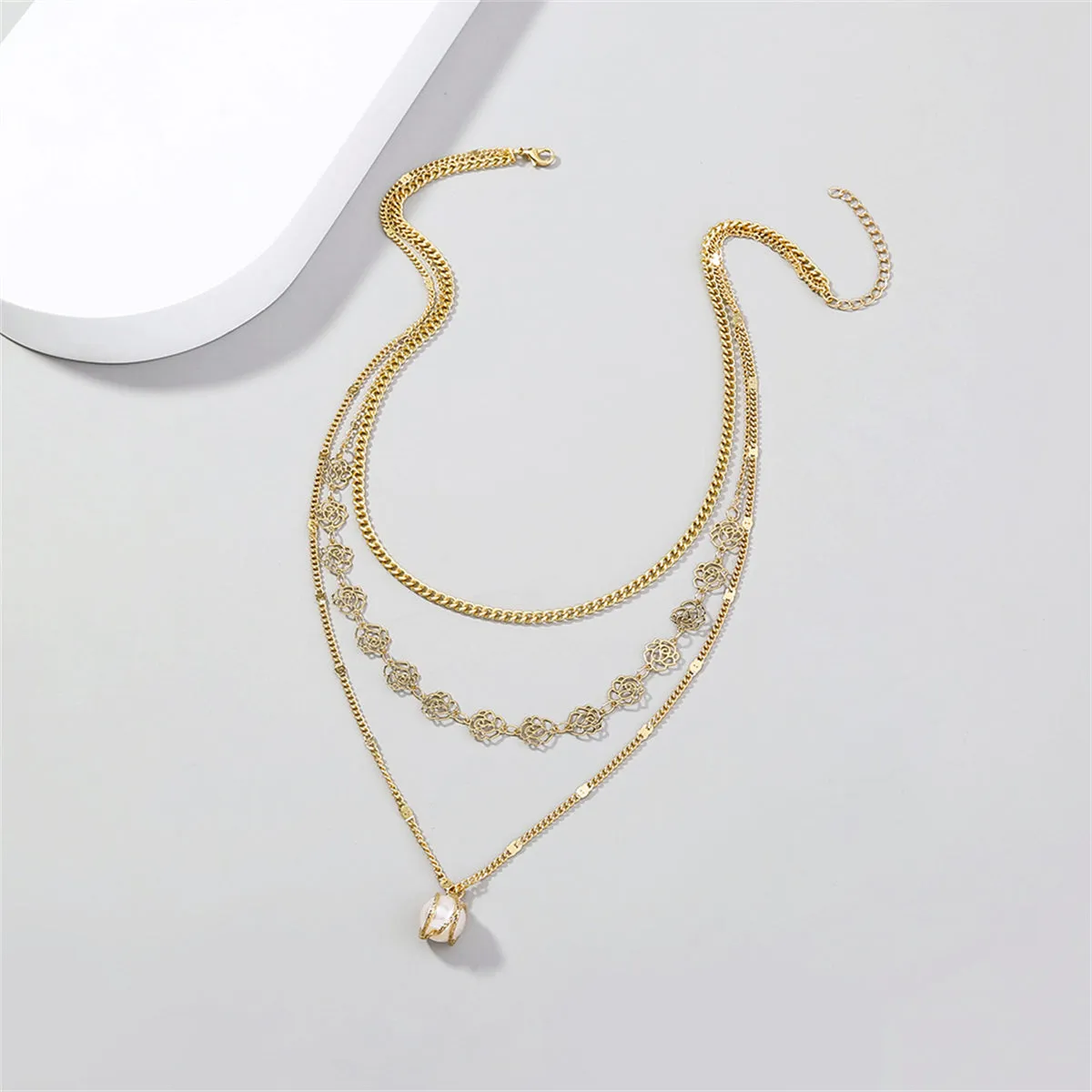 Pearl & 18K Gold-Plated Lotus Layered Station Necklace