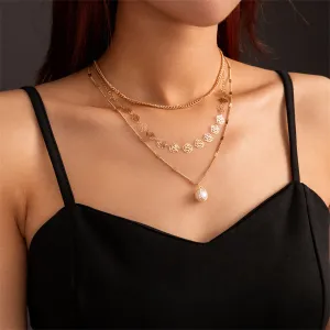 Pearl & 18K Gold-Plated Lotus Layered Station Necklace