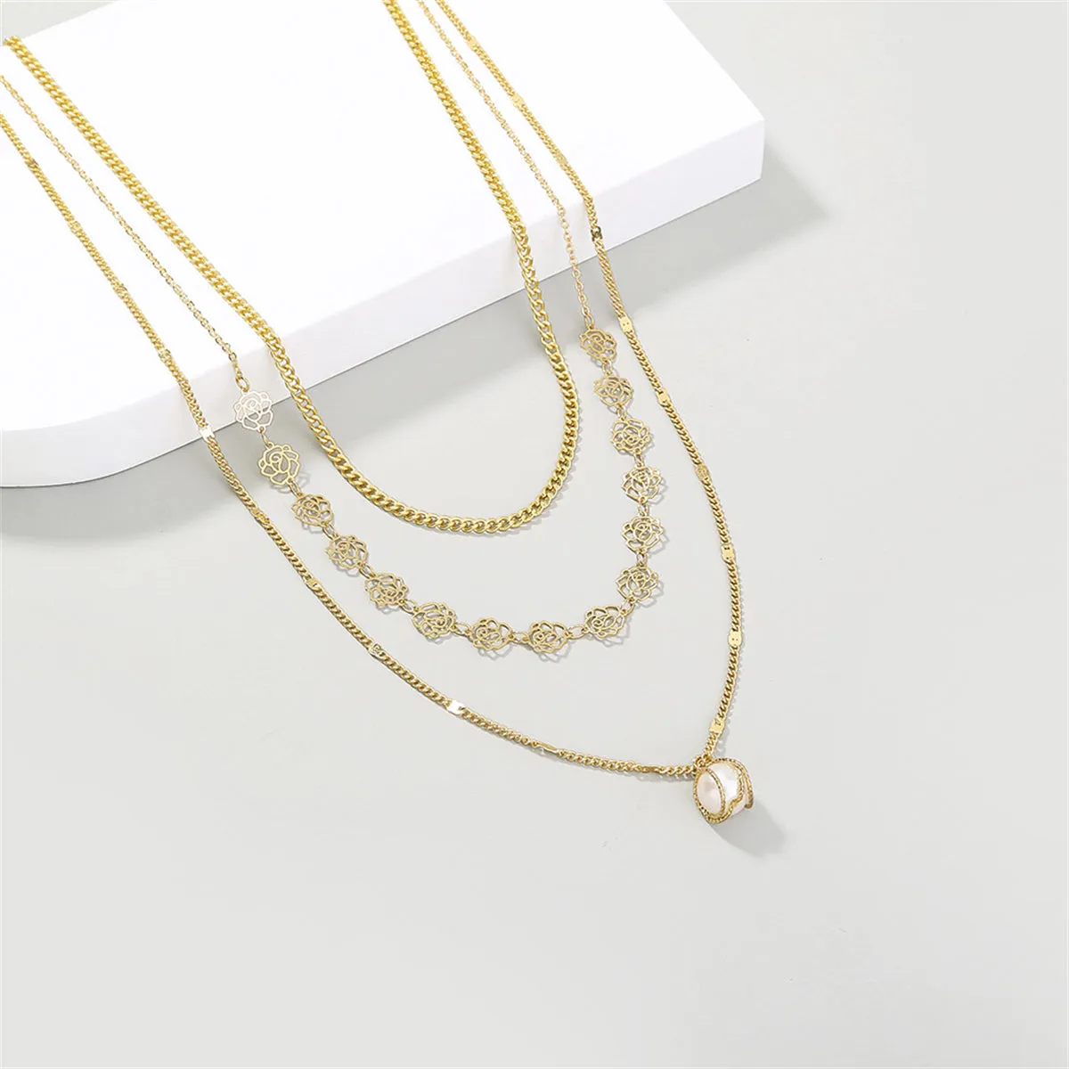 Pearl & 18K Gold-Plated Lotus Layered Station Necklace