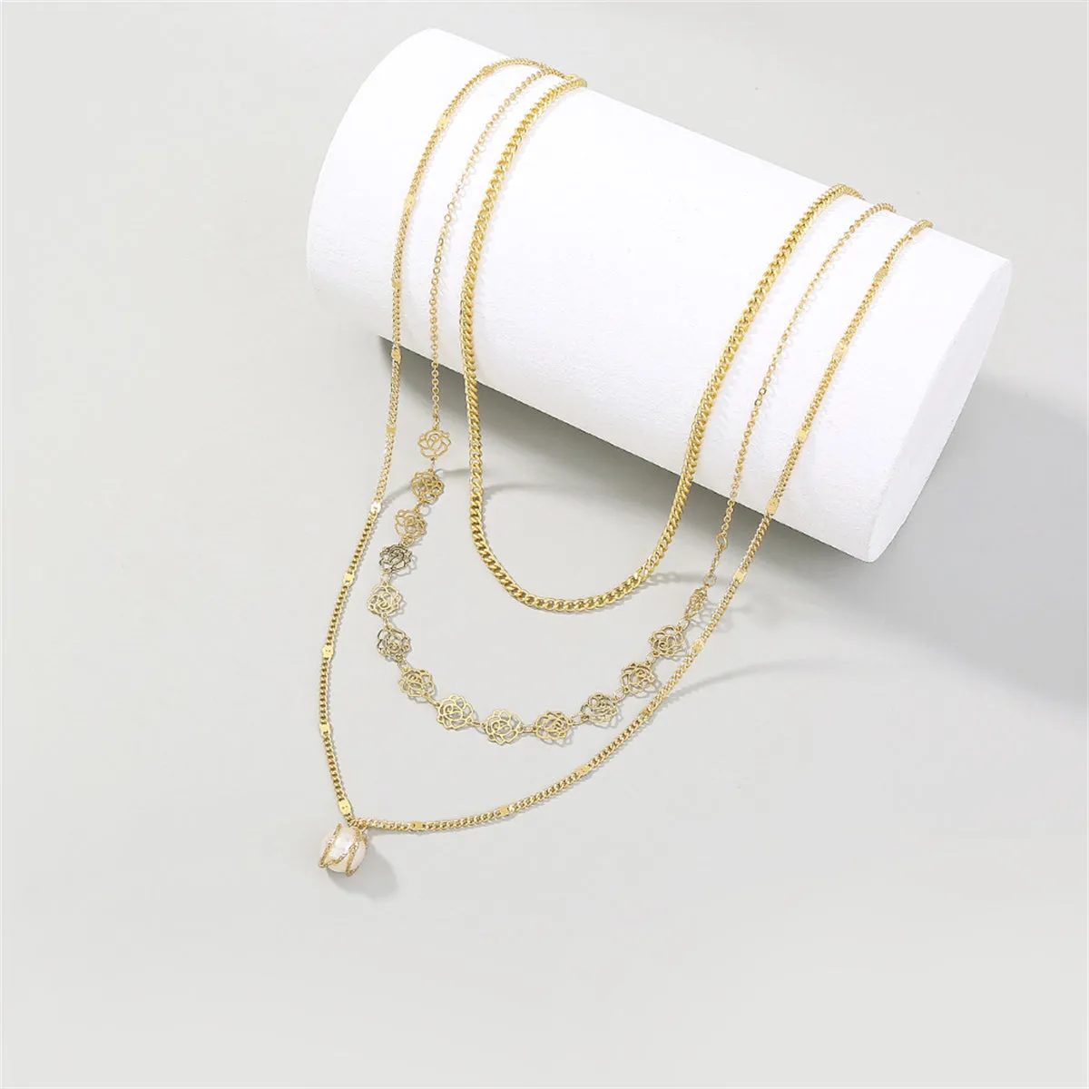 Pearl & 18K Gold-Plated Lotus Layered Station Necklace