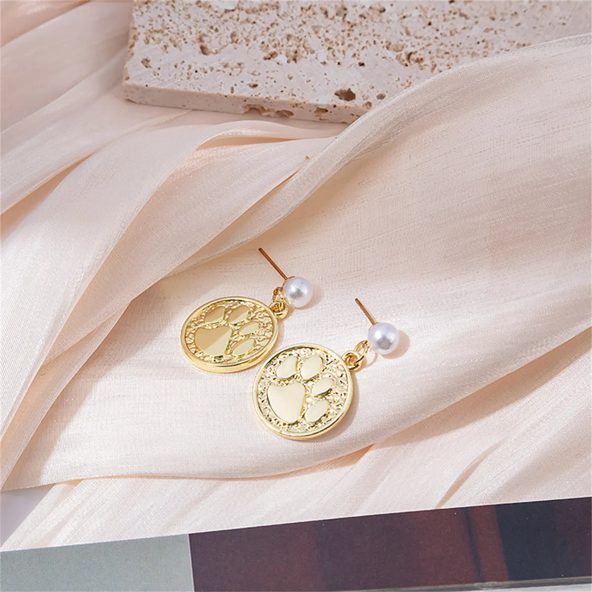 Pearl & 18K Gold-Plated Round Animal-Print Drop Earrings