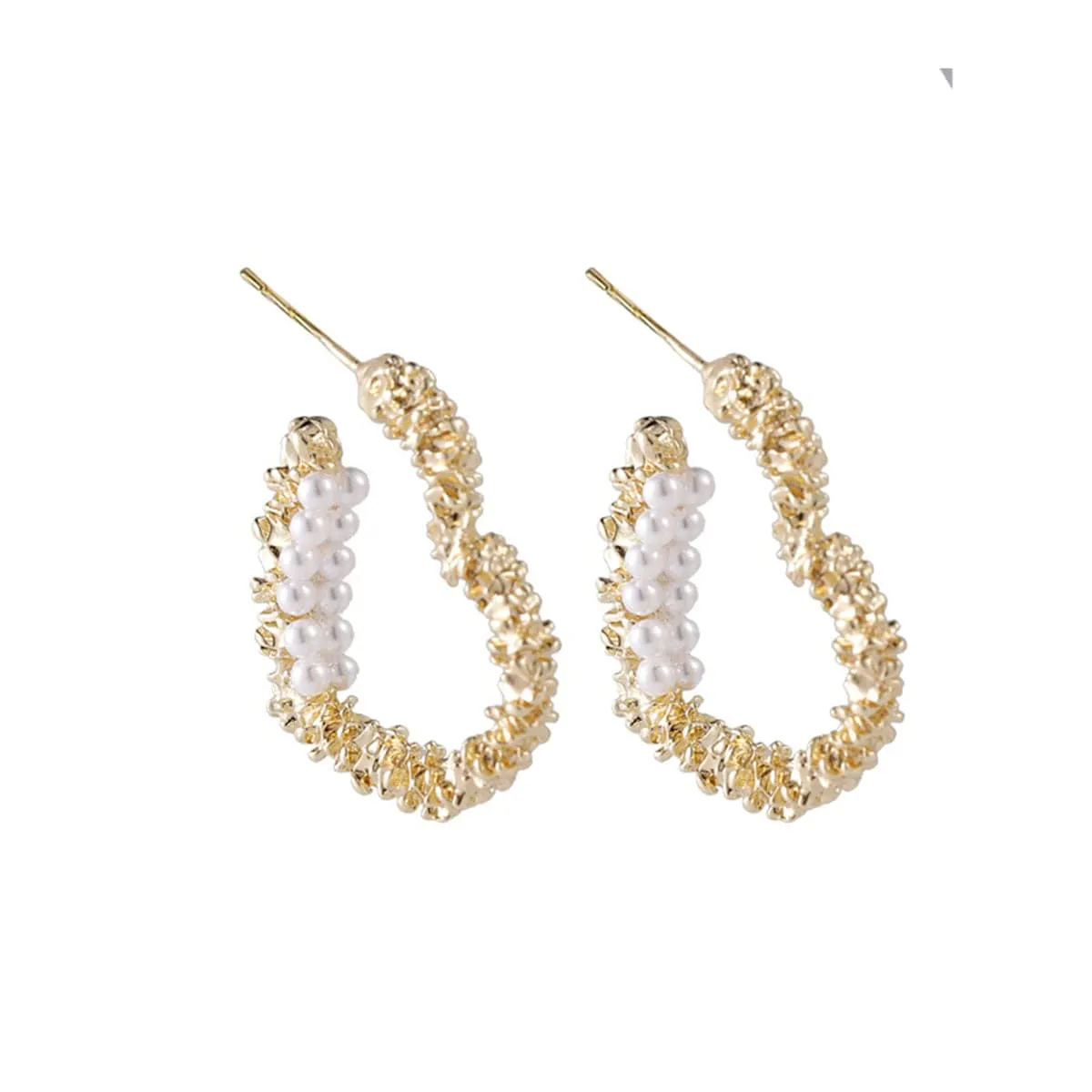 Pearl & 18K Gold-Plated Textured Heart Huggie Earrings