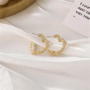 Pearl & 18K Gold-Plated Textured Heart Huggie Earrings