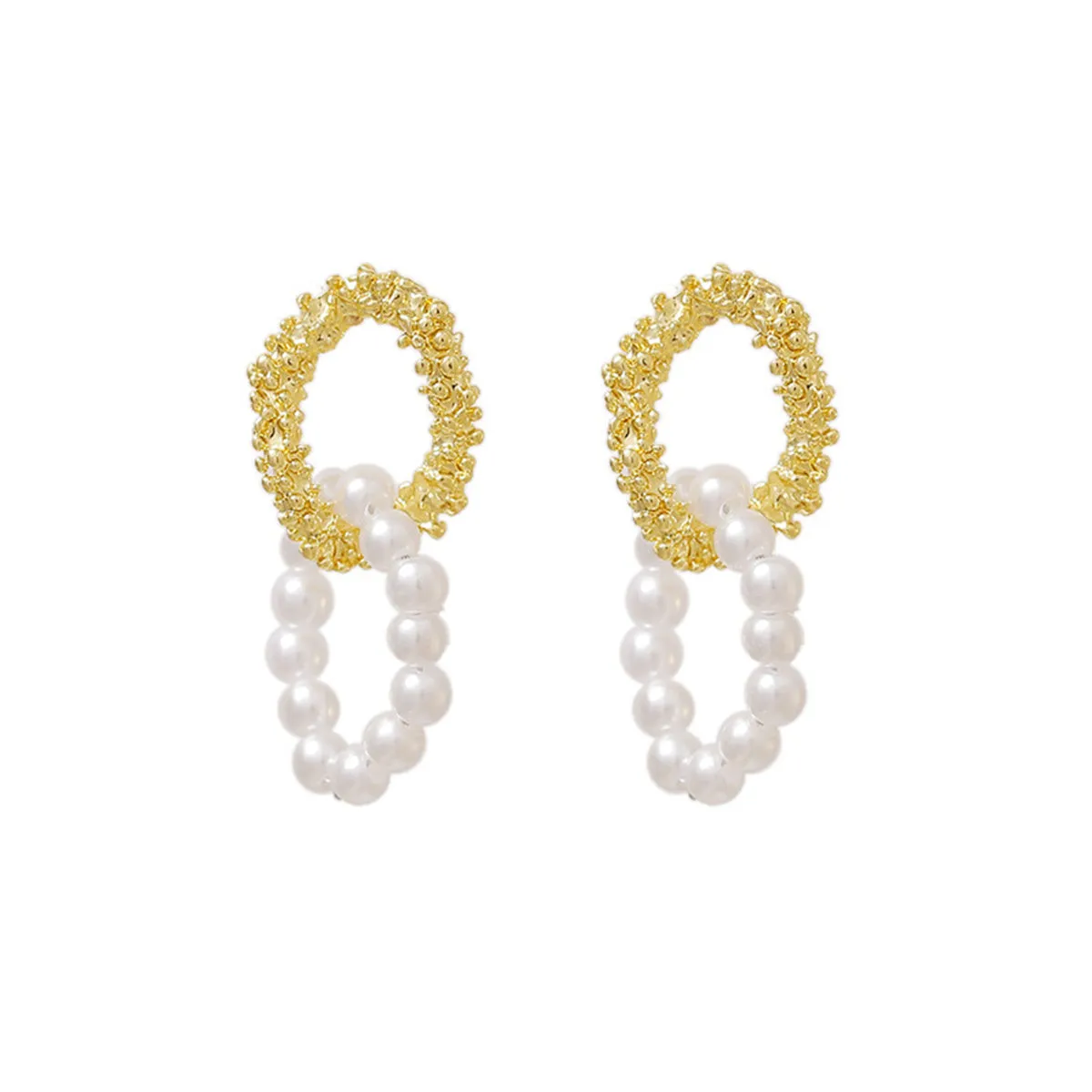 Pearl & 18K Gold-Plated Textured Interlocked Drop Earrings