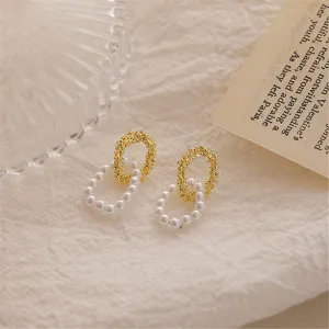 Pearl & 18K Gold-Plated Textured Interlocked Drop Earrings