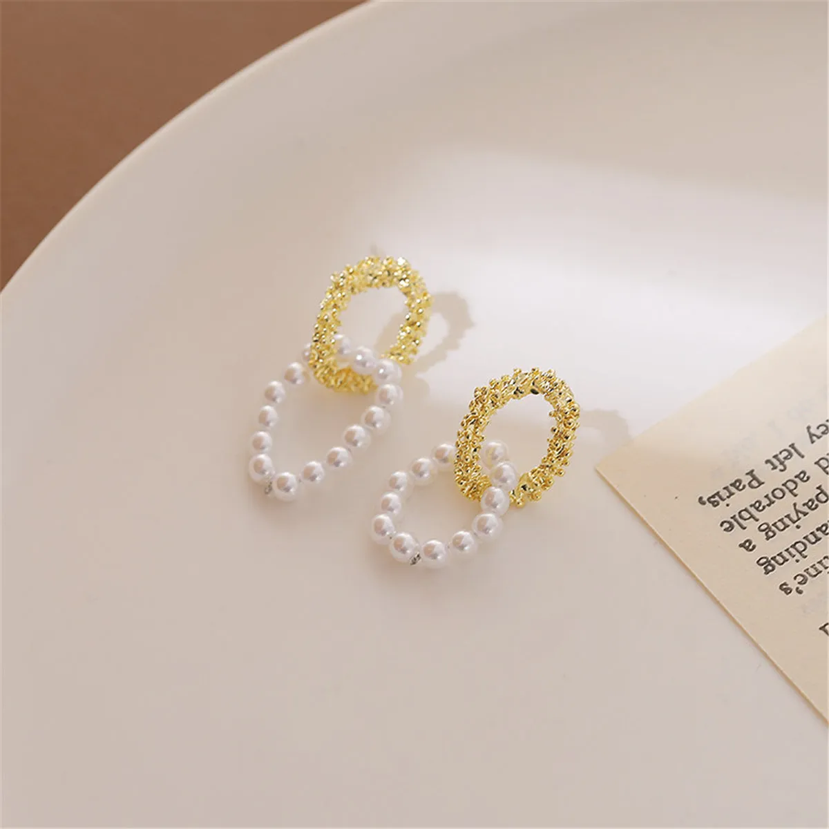 Pearl & 18K Gold-Plated Textured Interlocked Drop Earrings