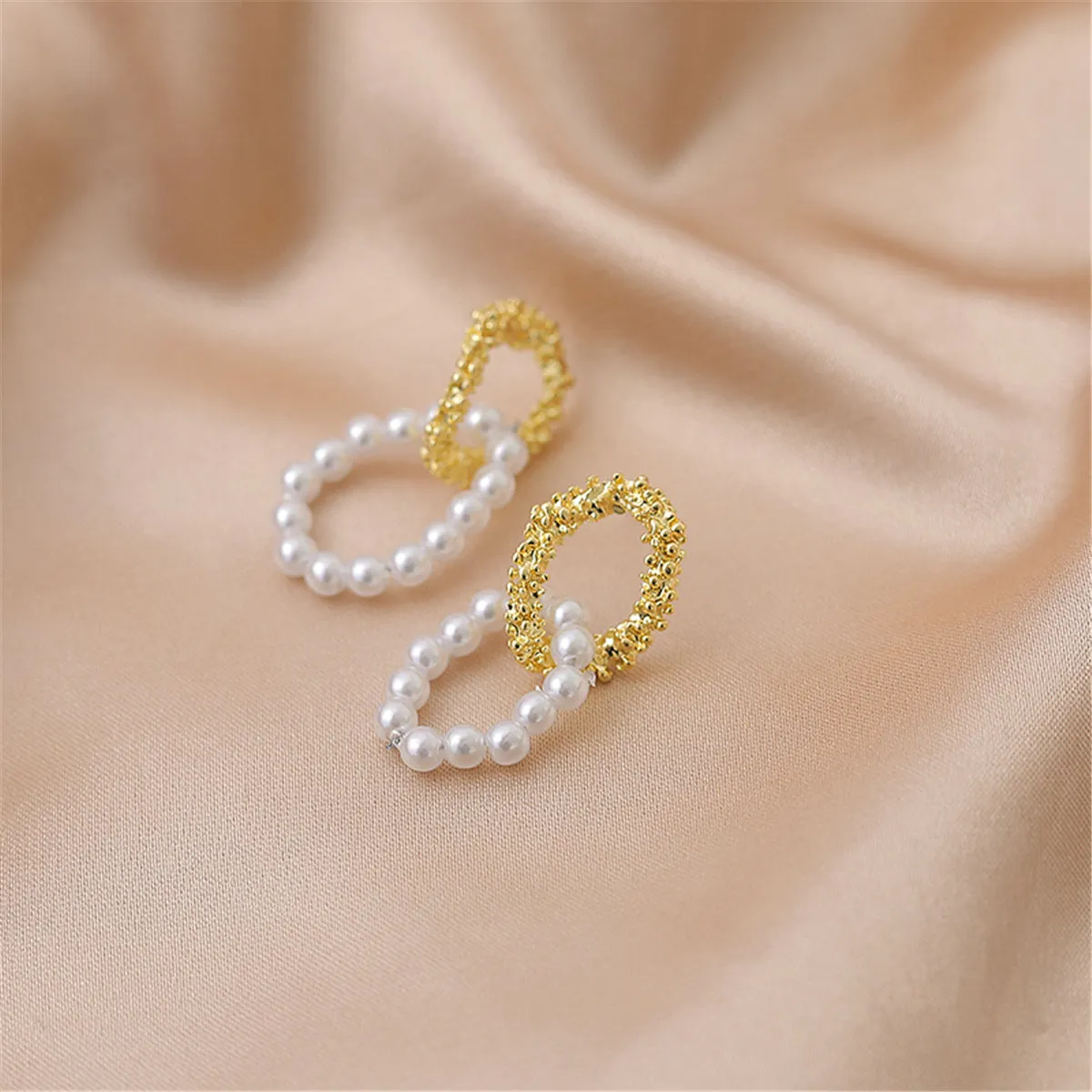 Pearl & 18K Gold-Plated Textured Interlocked Drop Earrings