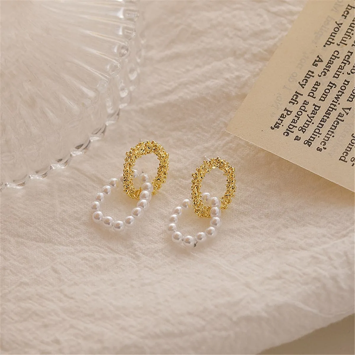Pearl & 18K Gold-Plated Textured Interlocked Drop Earrings
