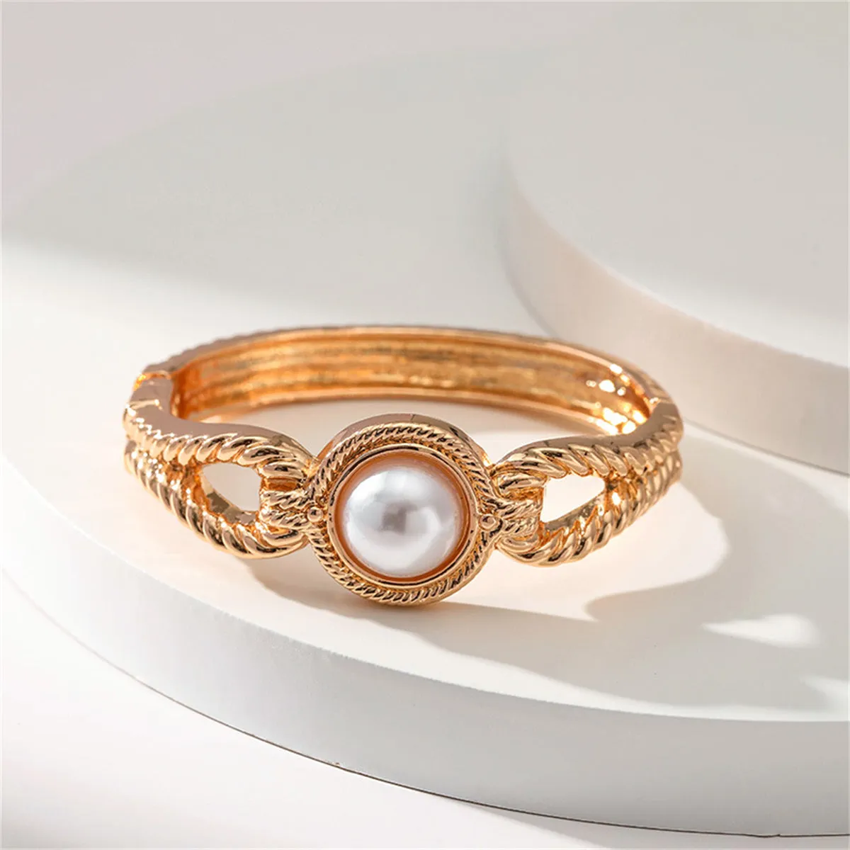 Pearl & 18K Gold-Plated Wing Bangle
