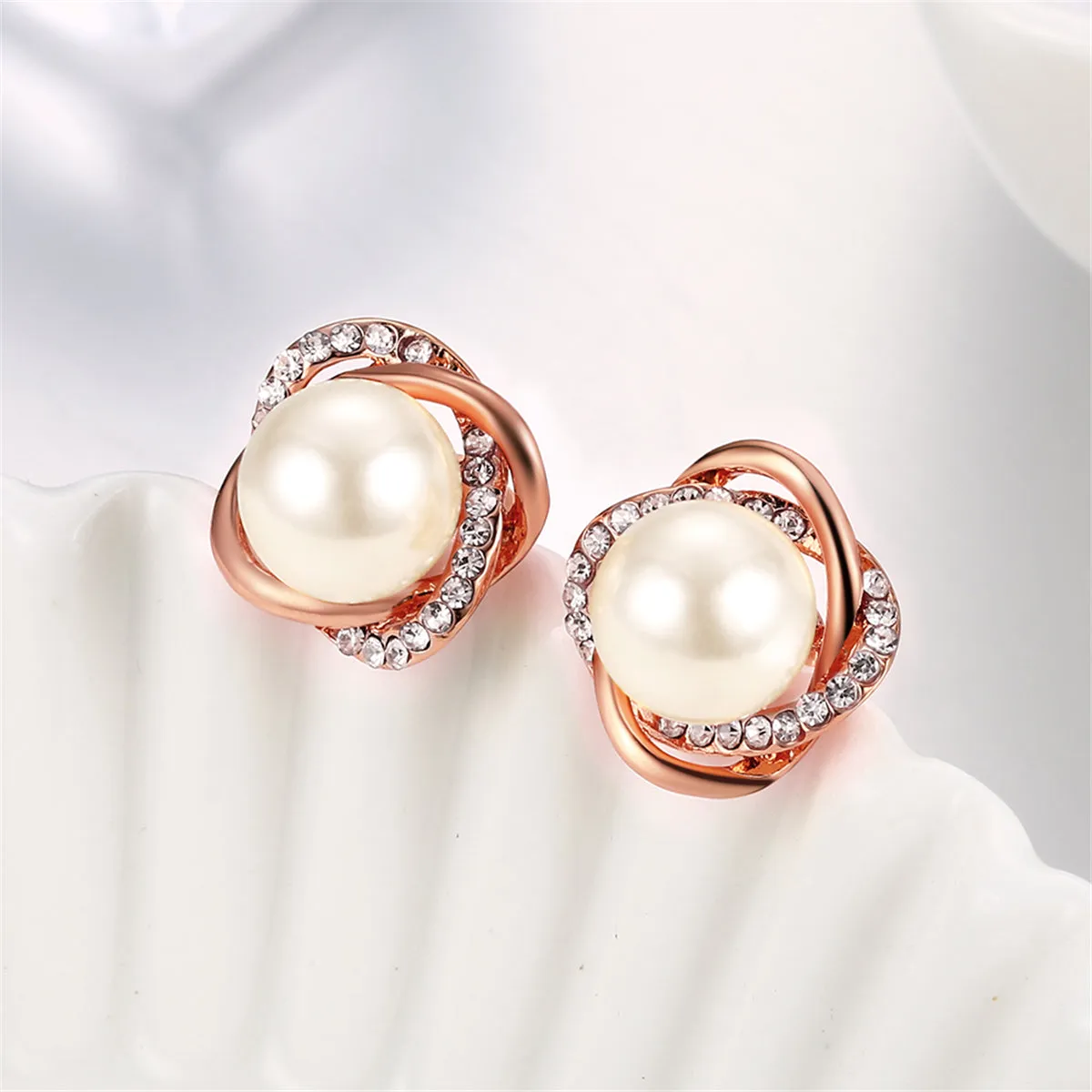 Pearl & Cubic Zirconia 18k Rose Gold-Plated Stud Earrings