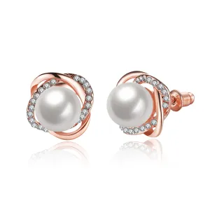 Pearl & Cubic Zirconia 18k Rose Gold-Plated Stud Earrings