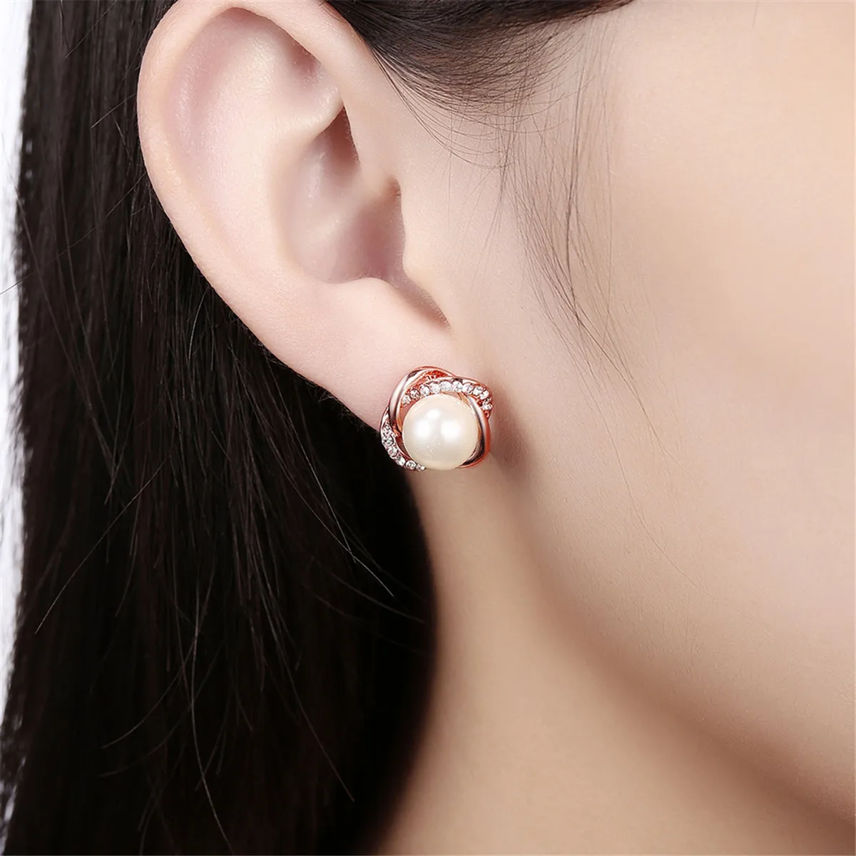 Pearl & Cubic Zirconia 18k Rose Gold-Plated Stud Earrings