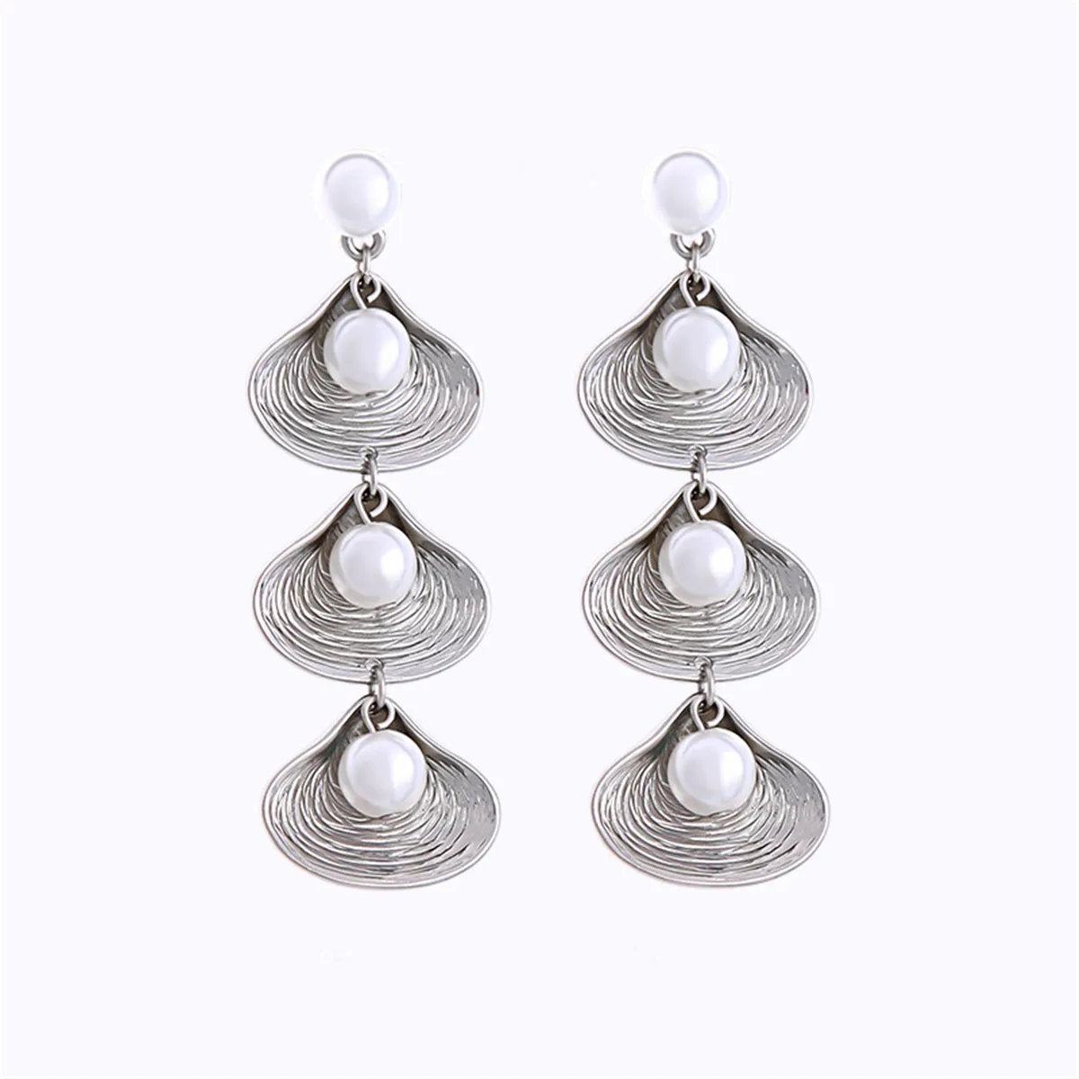 Pearl & Silver-Plated Linking Seashell Drop Earrings