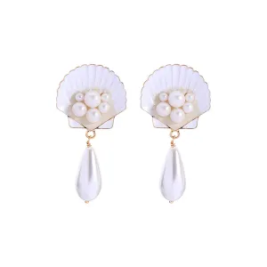 Pearl & Silver-Plated Seashell Drop Earrings