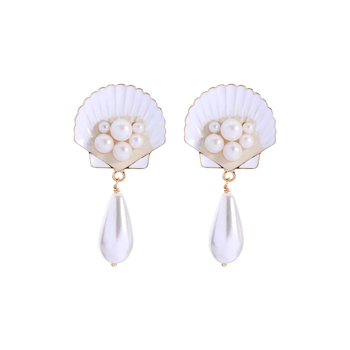 Pearl & Silver-Plated Seashell Drop Earrings