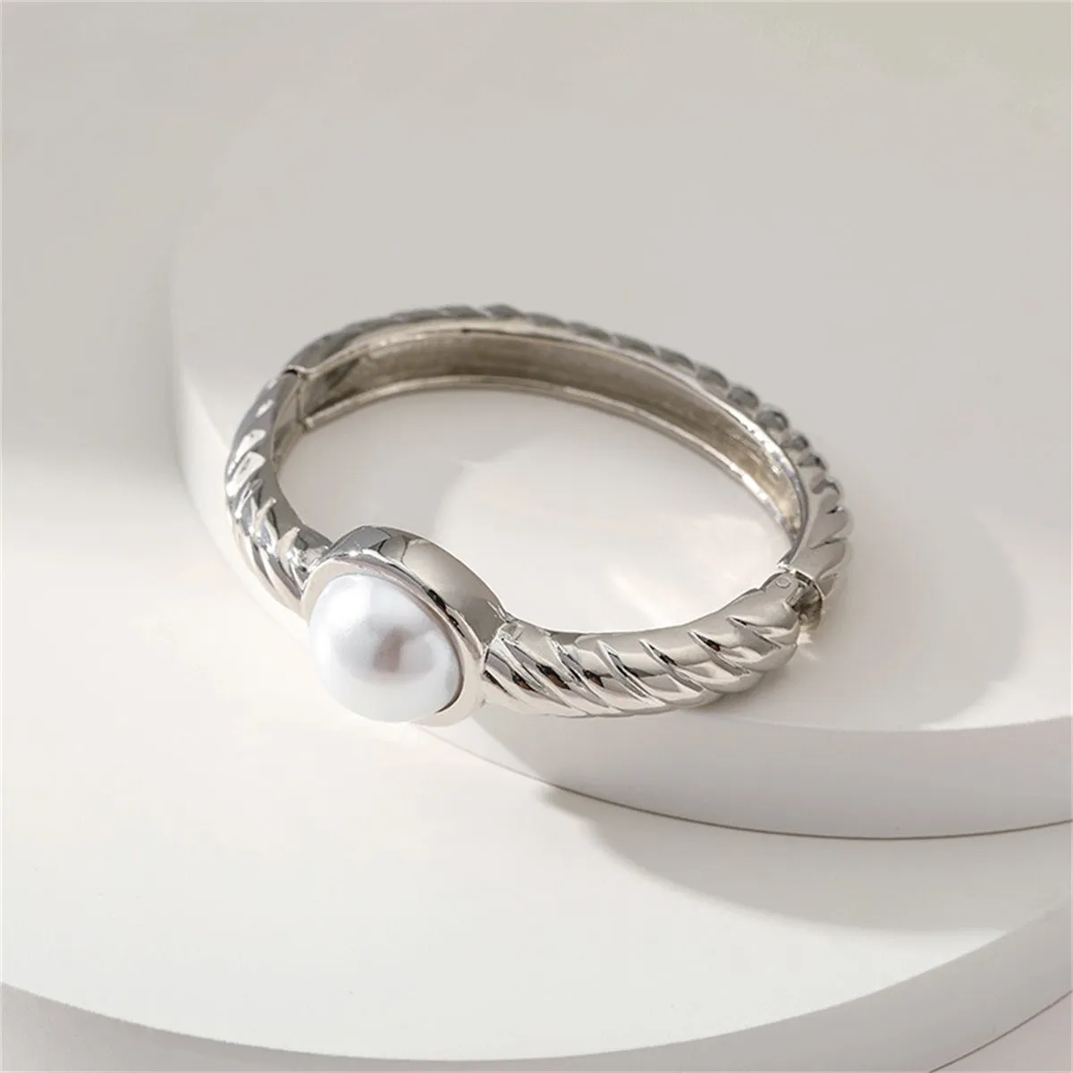 Pearl & Silver-Plated Twine Bangle